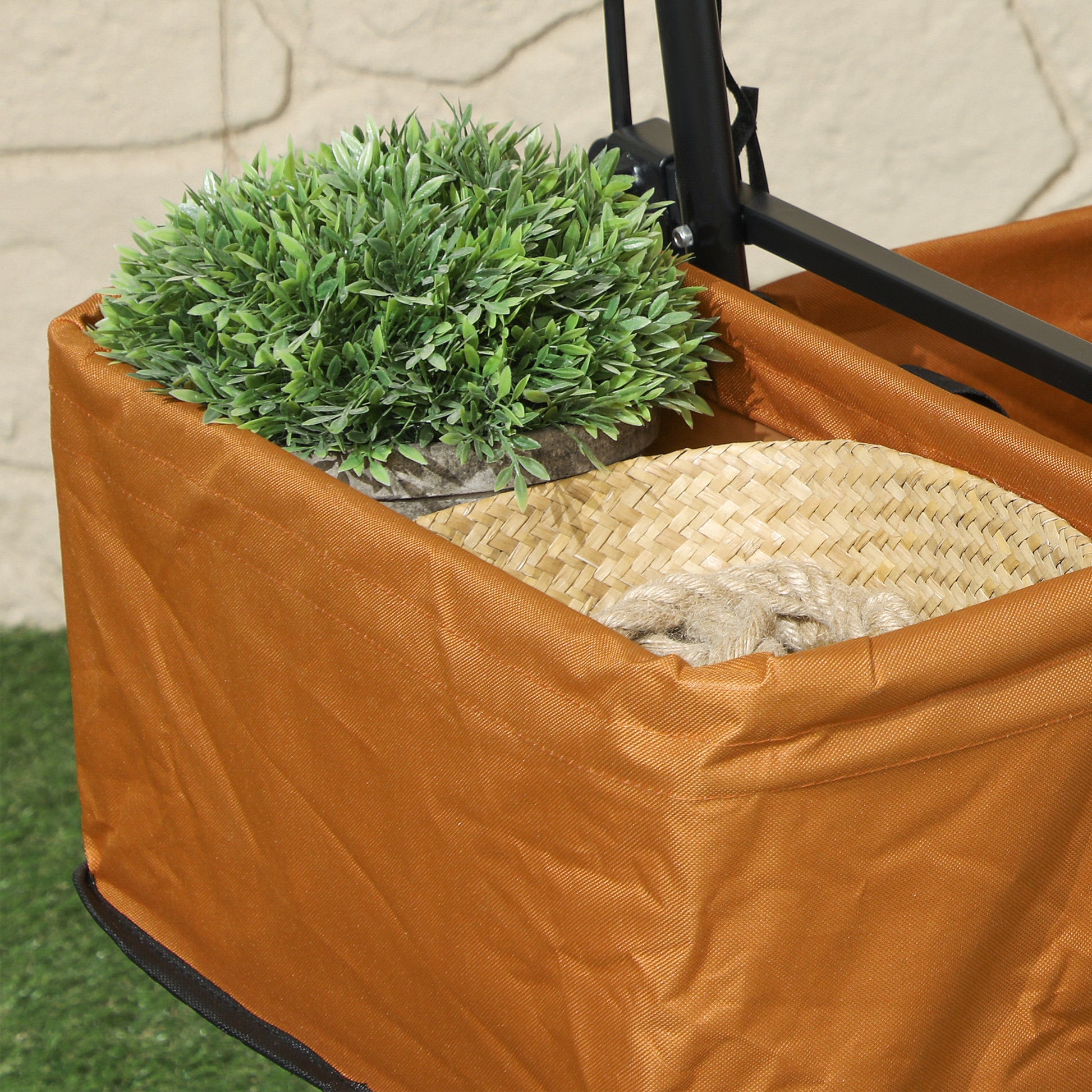 Outsunny 120L Festival Trolley on Wheels, Folding Camping Trolley Cart with Removable Canopy, All-Terrain Wheels, Adjustable Handle and Side Pockets for Garden Beach Fishing Shopping, Orange