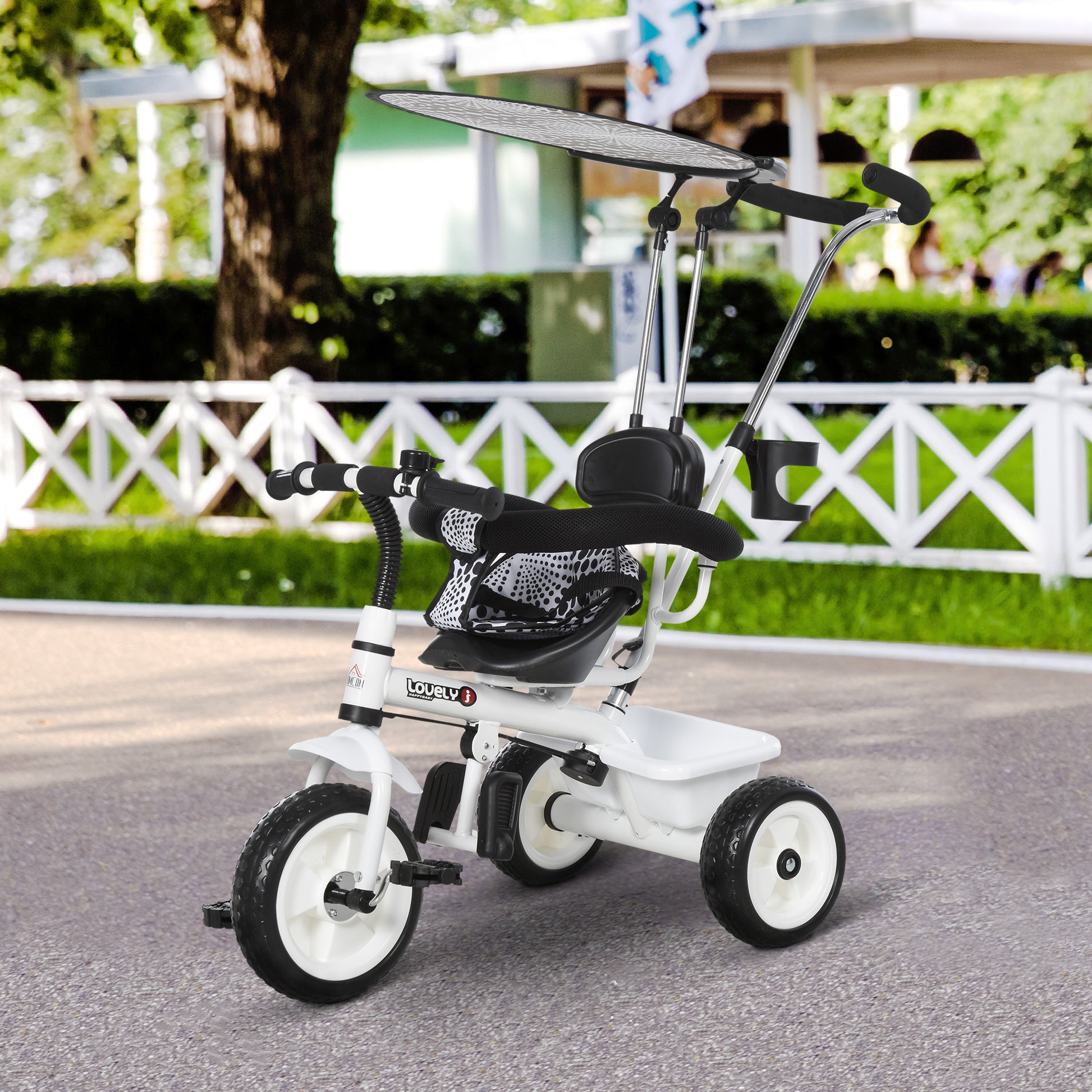 HOMCOM Baby Tricycle W/Handle-White/Black
