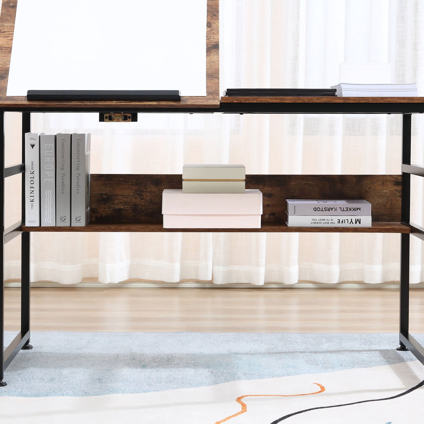 HOMCOM Adjustable Drafting Table Art Desk Drawing Table, Craft Desk Workstation for Painting, Multifunctional Writing Desk w/ 15-Level Tabletop