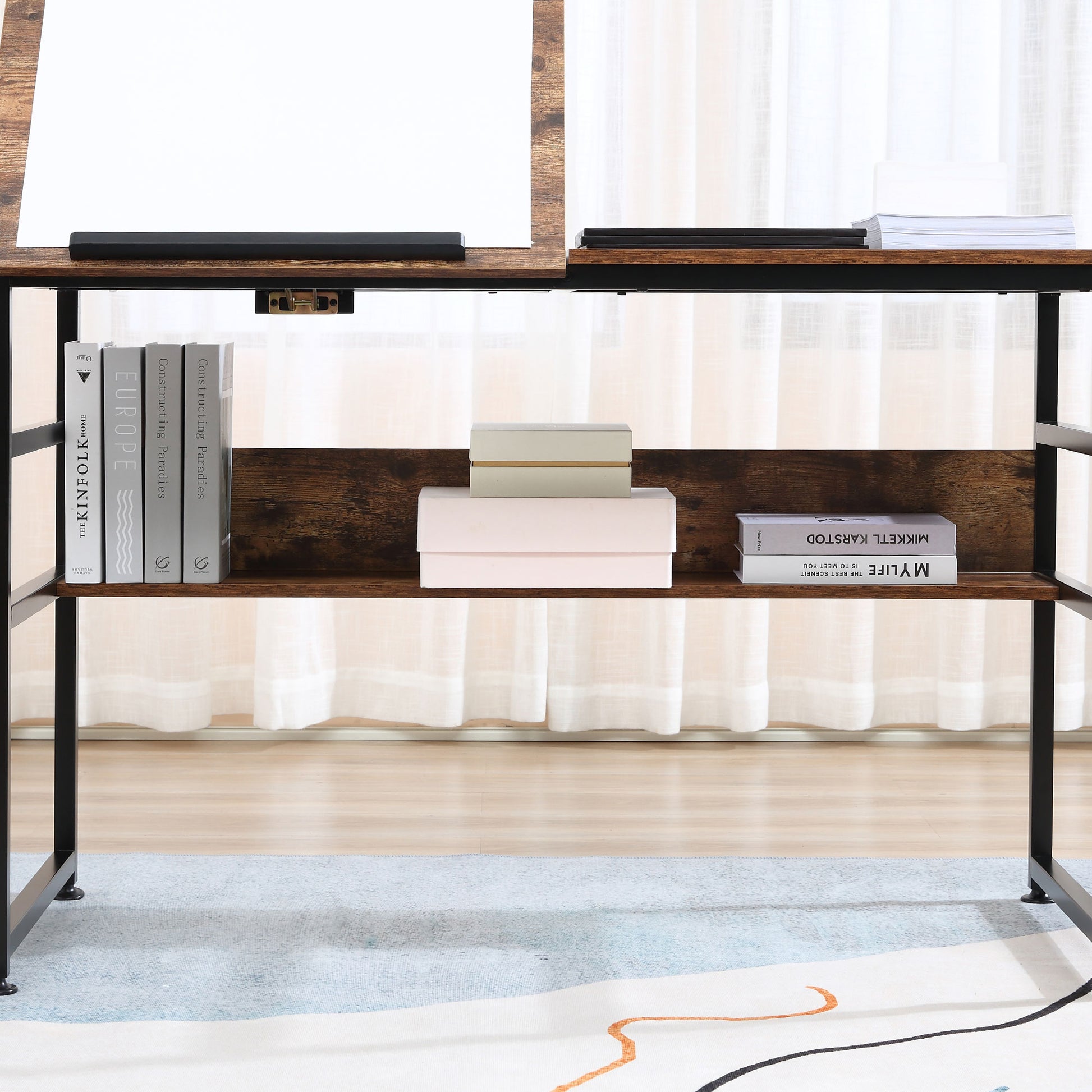 HOMCOM Adjustable Drafting Table Art Desk Drawing Table, Craft Desk Workstation for Painting, Multifunctional Writing Desk w/ 15-Level Tabletop