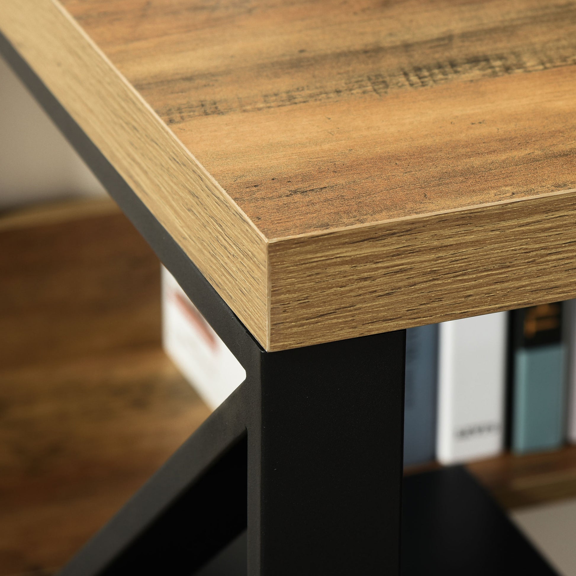 HOMCOM Writing Desk Computer Table Home Office PC Laptop Workstation Storage Shelf Black Brown Wood Effect