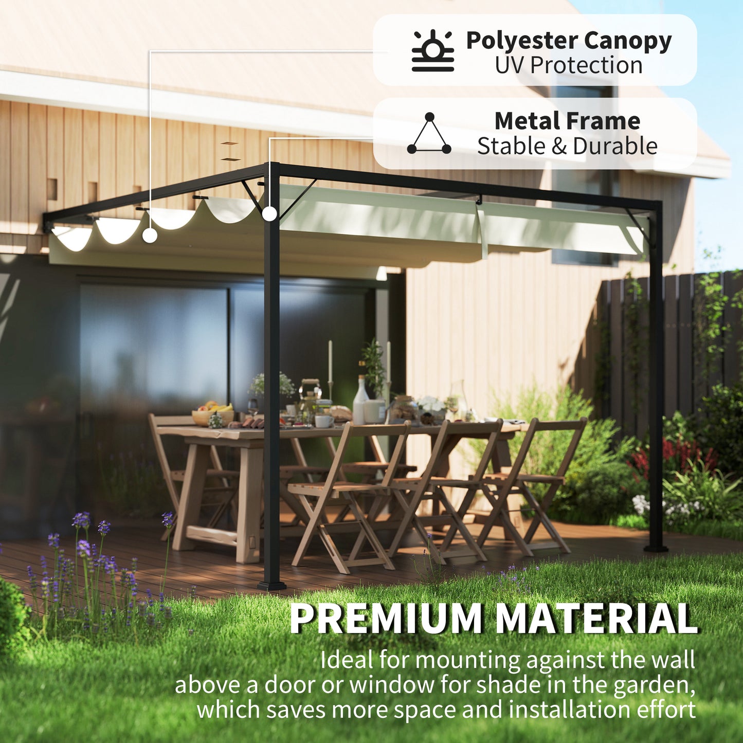 Outsunny 3 x 3(m) Outdoor Pergola with Retractable Canopy -Cream White