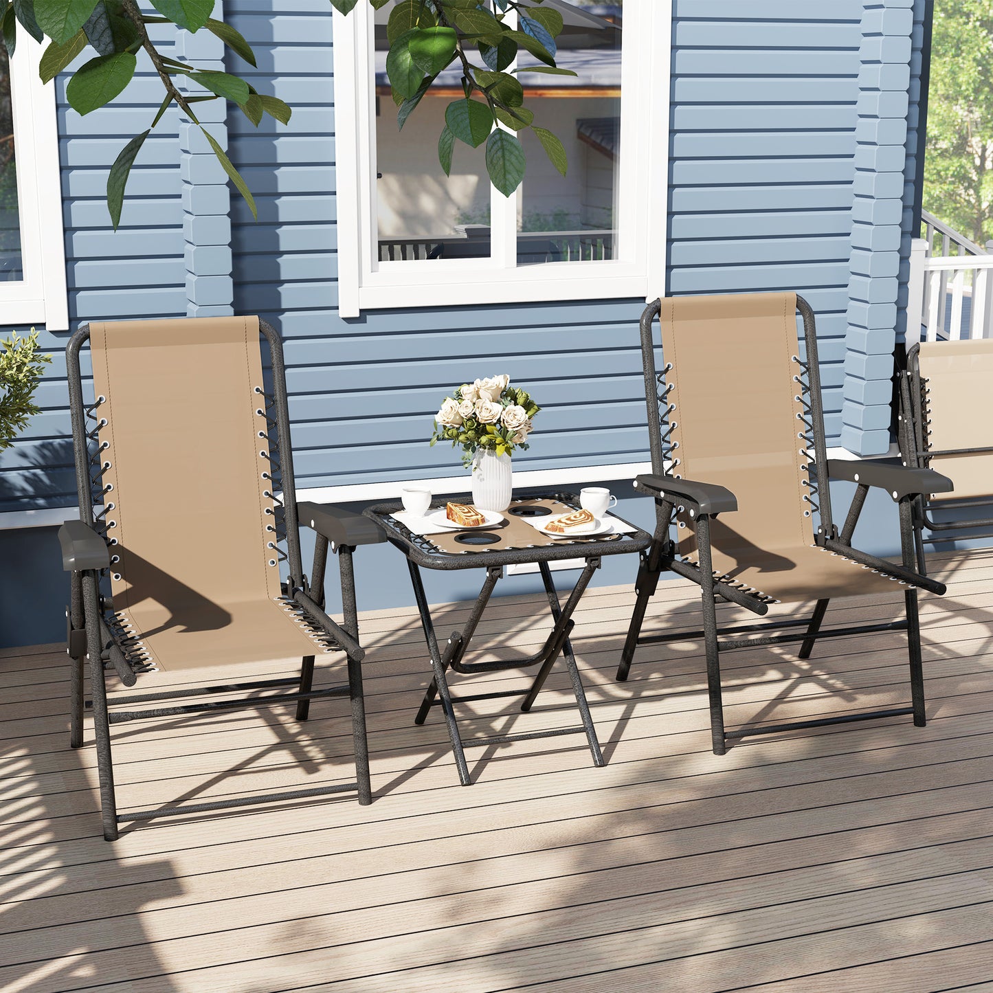 Outsunny Three-Piece Garden Table and Chair Set - Khaki