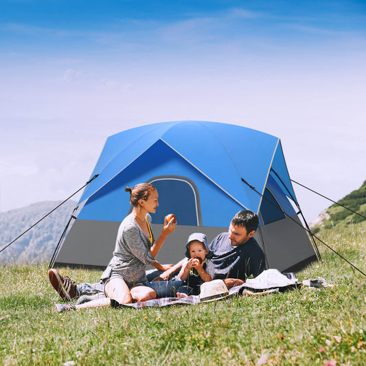 3-Person Outdoor Camping Tent with Removable Floor Mat-Black &amp; Blue