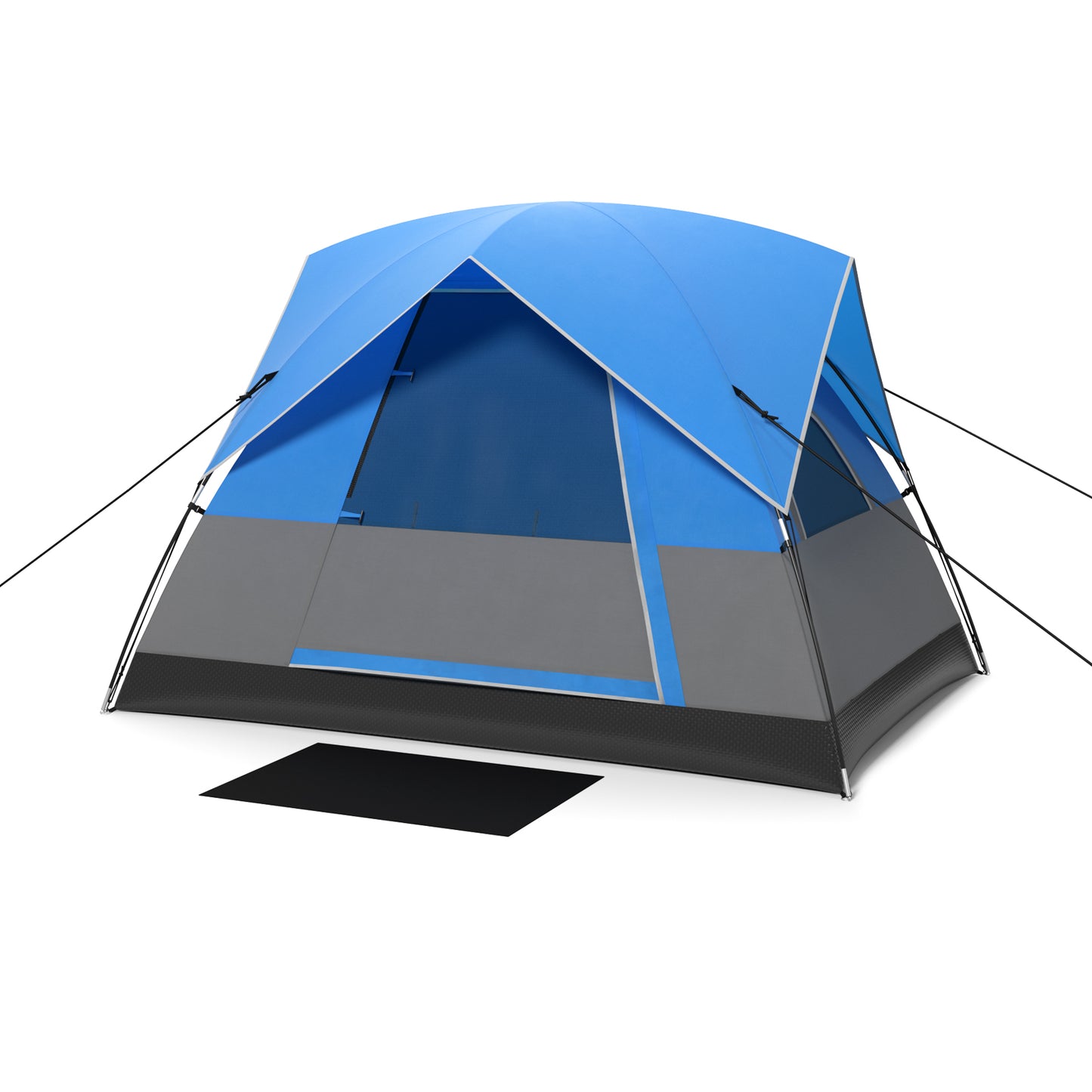 3-Person Outdoor Camping Tent with Removable Floor Mat-Black &amp; Blue