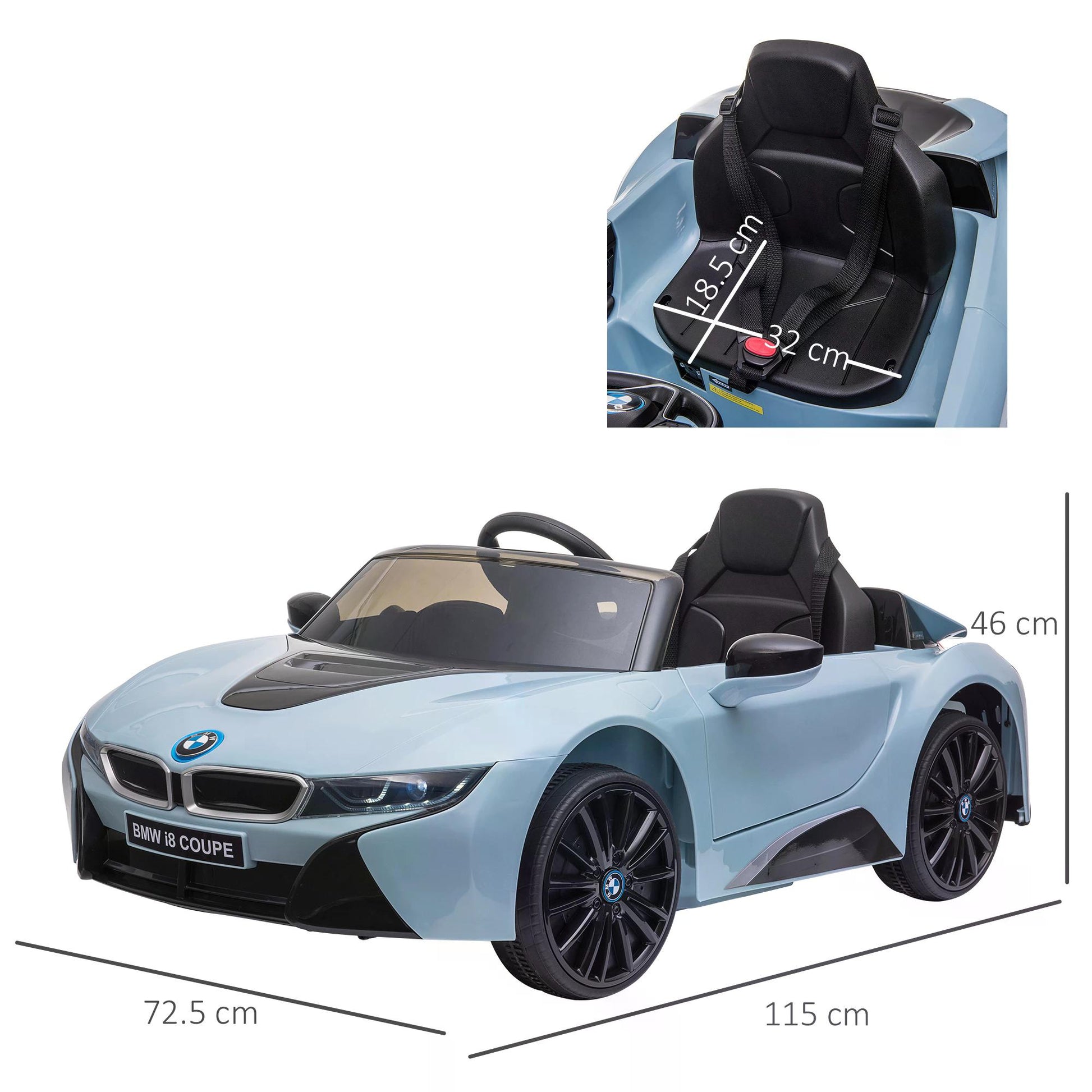 HOMCOM BMW I8 Coupe Licensed 6V Ride On Car Toy with Remote Control, Powered Electric Car, Music, Horn, for 3-8 Years, Blue