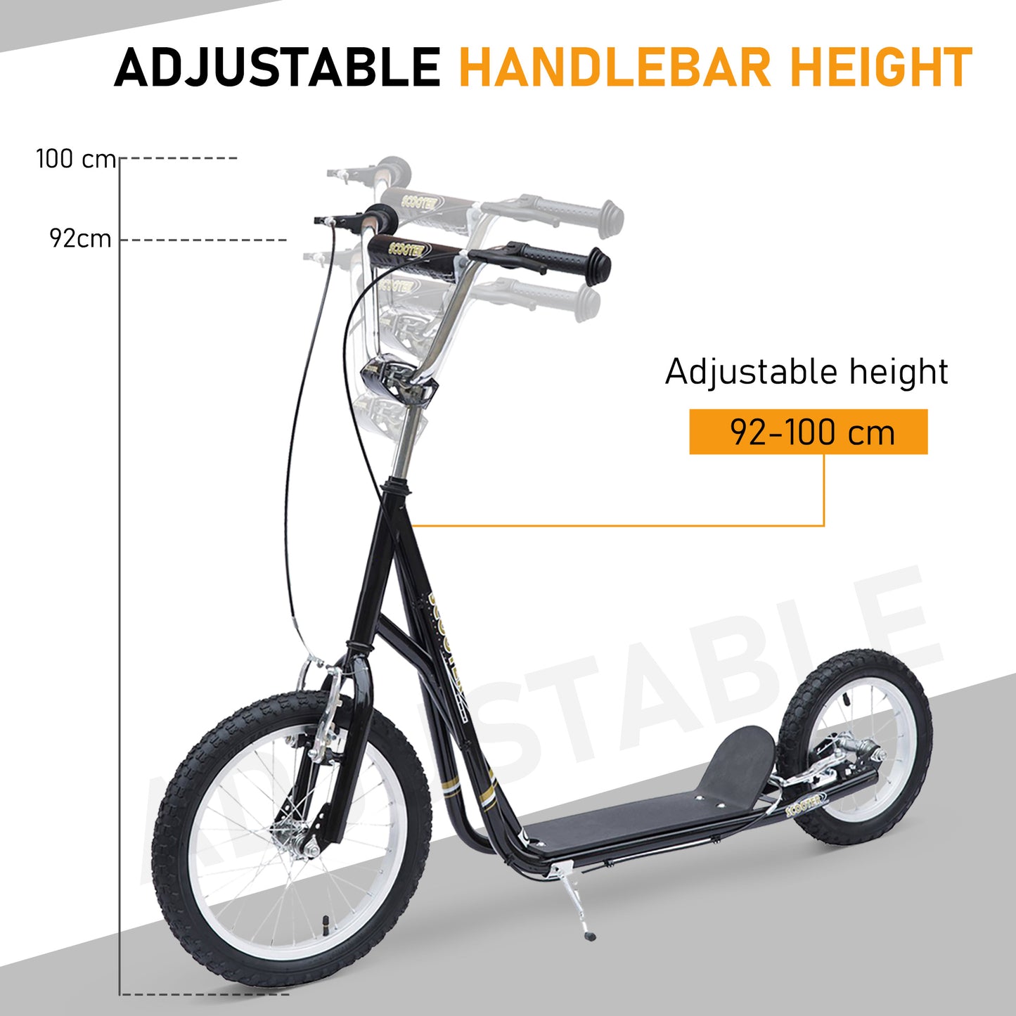 HOMCOM Adult Teen Push Scooter Kids Children Stunt Scooter Bike Bicycle Ride On Alloy Wheel Pneumatic 12" Tyres-Black
