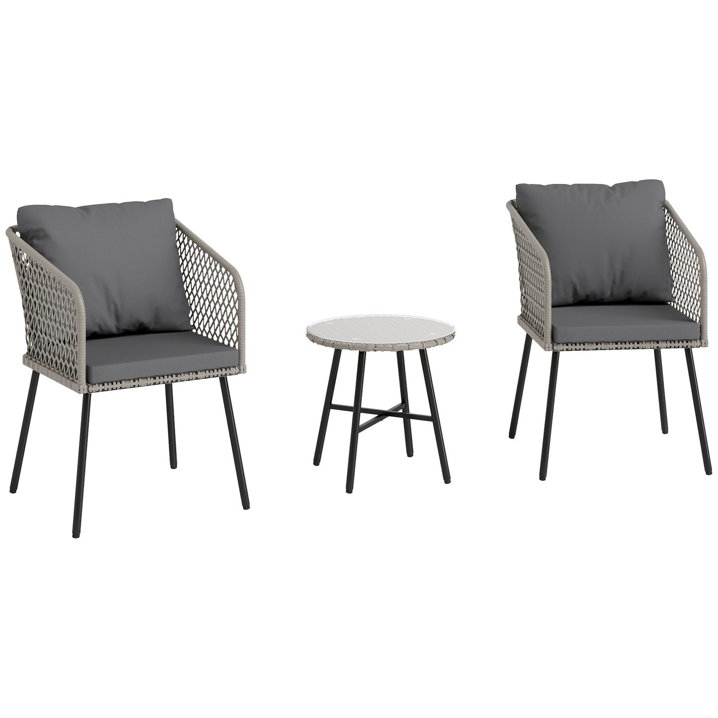 Outsunny Three-Piece Cut-Out Rattan Chair and Table Set - Grey