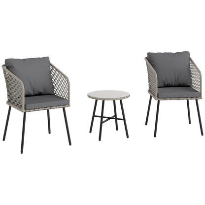 Outsunny Three-Piece Cut-Out Rattan Chair and Table Set - Grey