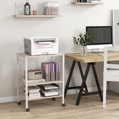 3-Tier Utility Cart Storage Trolley with 10 Removable Hooks-Beige