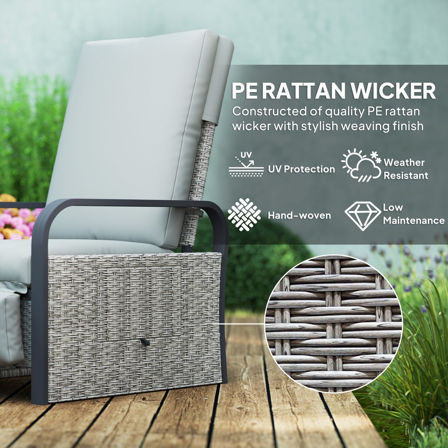 Outsunny 140° Reclining Rattan Armchair - Mixed Grey