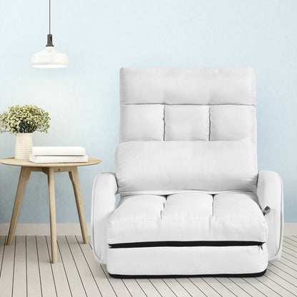 Adjustable Folding Floor Lazy Chair with Pillow-White