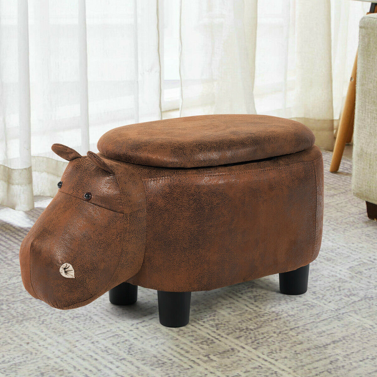 Upholstered Animal Shaped Ottoman Foot Stool-Brown
