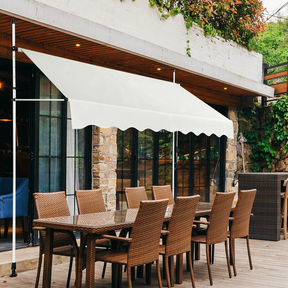 Retractable Outdoor Patio Garden Sun Shade Shelter Beige-White