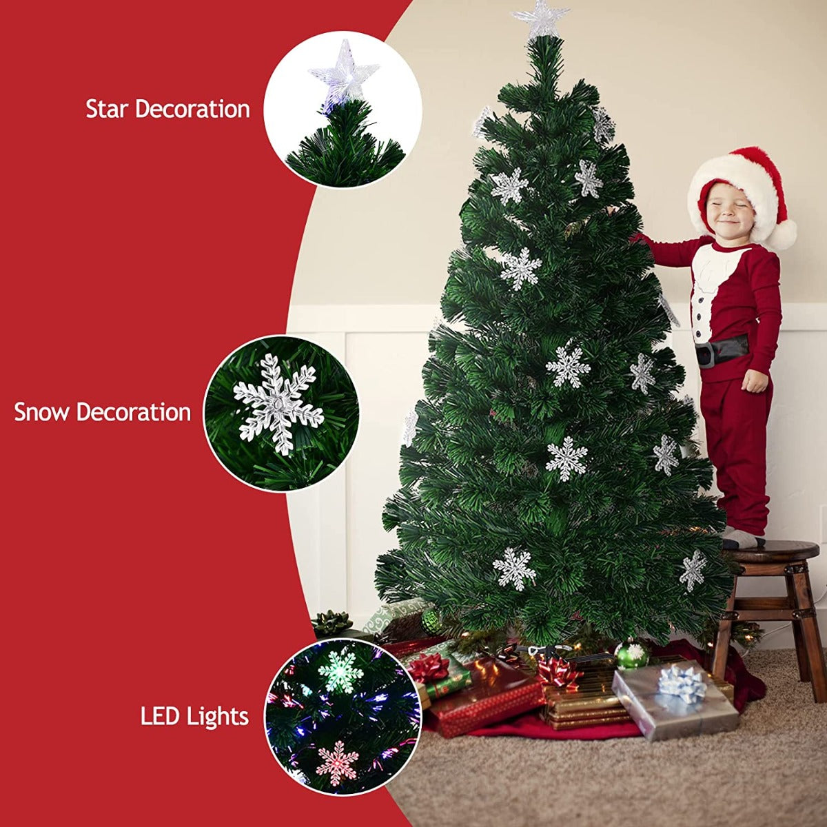5ft/1.5m Fibre Optic Christmas Tree with Snowflake and Star Decoration