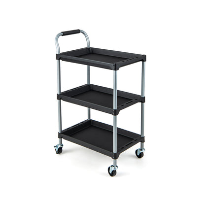 3 Layer Tool Cart with PP Shelves, Sponged Handle and Swivel Wheel -Black