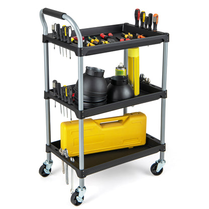 3 Layer Tool Cart with PP Shelves, Sponged Handle and Swivel Wheel -Black