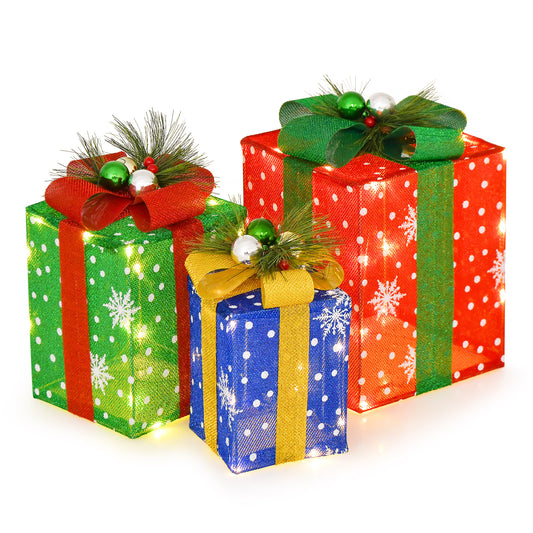 3 PCS Lighted Christmas Gift Box Decoration