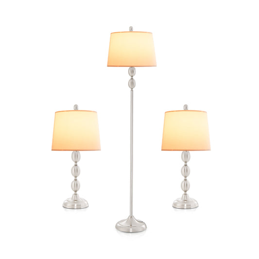 3-Piece Table and Floor Lamp Set with Eye-Protecting Lamp Shade