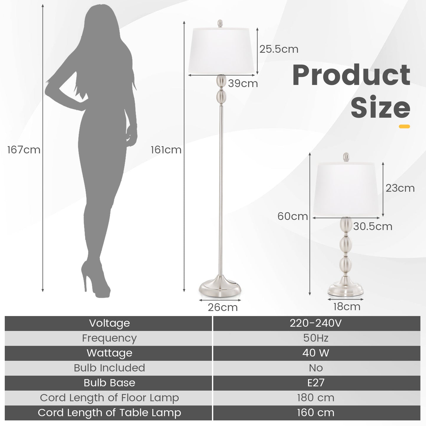 3-Piece Table and Floor Lamp Set with Eye-Protecting Lamp Shade