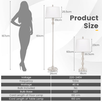 3-Piece Table and Floor Lamp Set with Eye-Protecting Lamp Shade