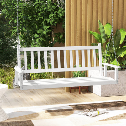 2/3 Person Wooden Outdoor Porch Swing with Adjustable Upper Chains-White-3 Person