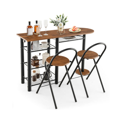 3 Piece Dining Table Set with Storage Shelves-Coffee