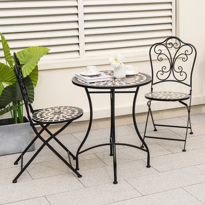 3 Piece Patio Bistro Set Round Table and 2 Folding Chairs