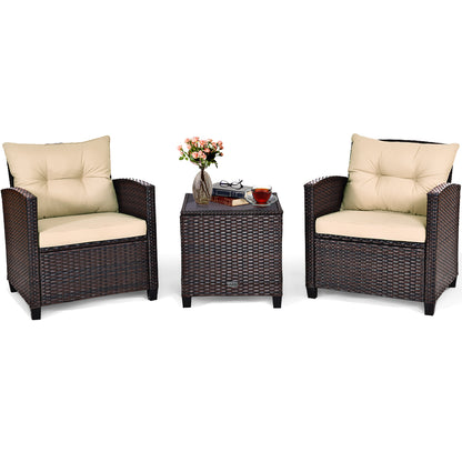 3 Piece Patio Rattan Furniture Set for Porch Balcony Garden Yard-Beige