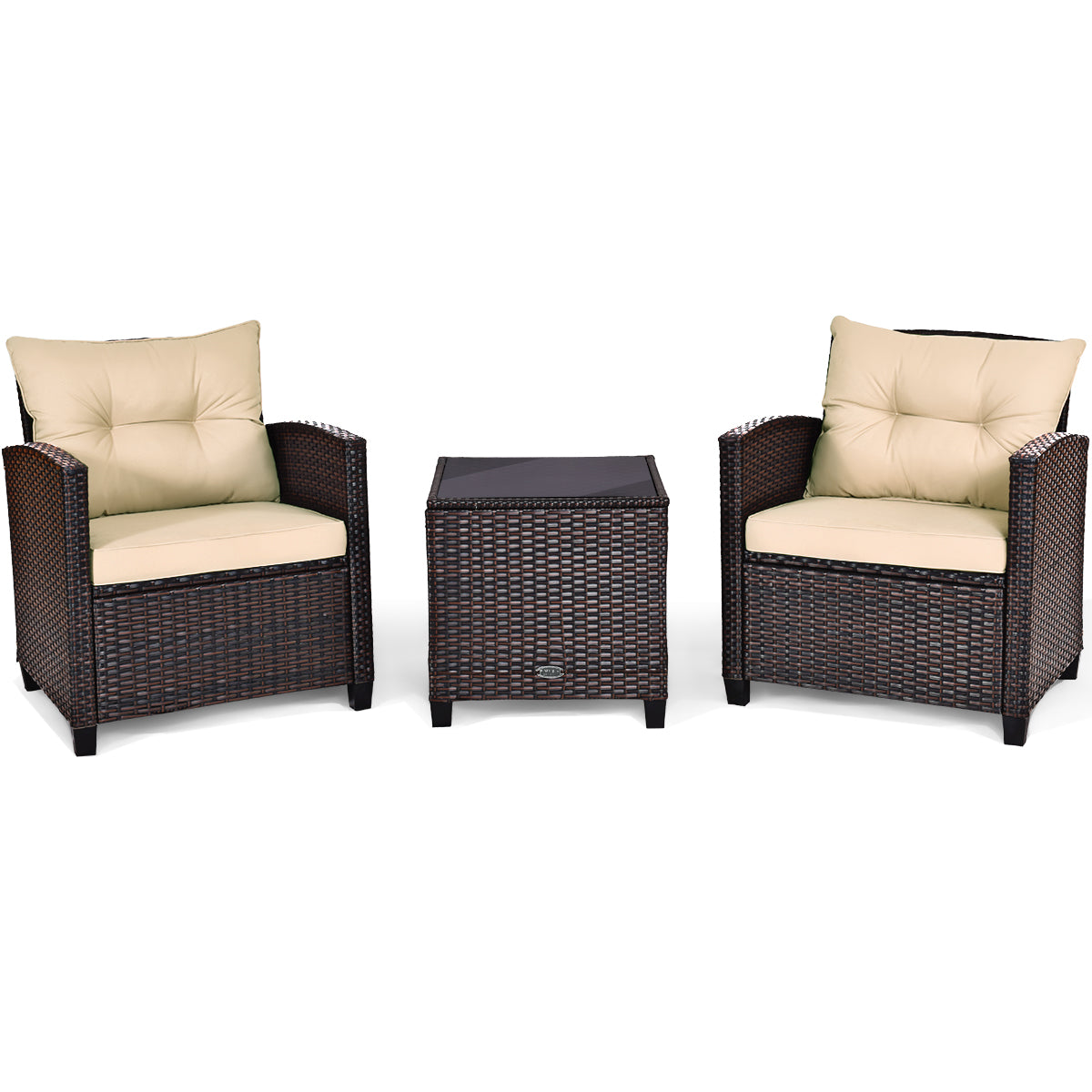 3 Piece Patio Rattan Furniture Set for Porch Balcony Garden Yard-Beige