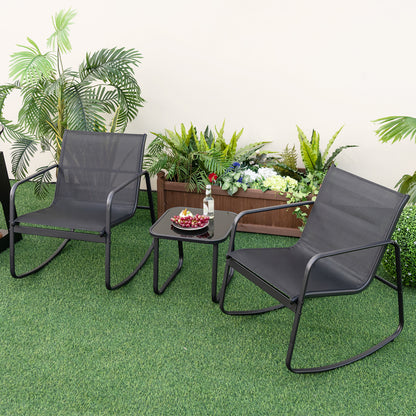 3 Piece Patio Rocking Set with Smooth Rocking Motion-Black
