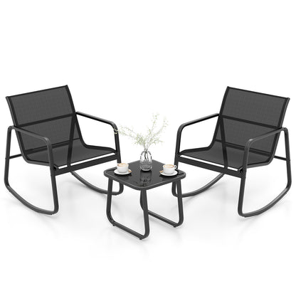 3 Piece Patio Rocking Set with Smooth Rocking Motion-Black