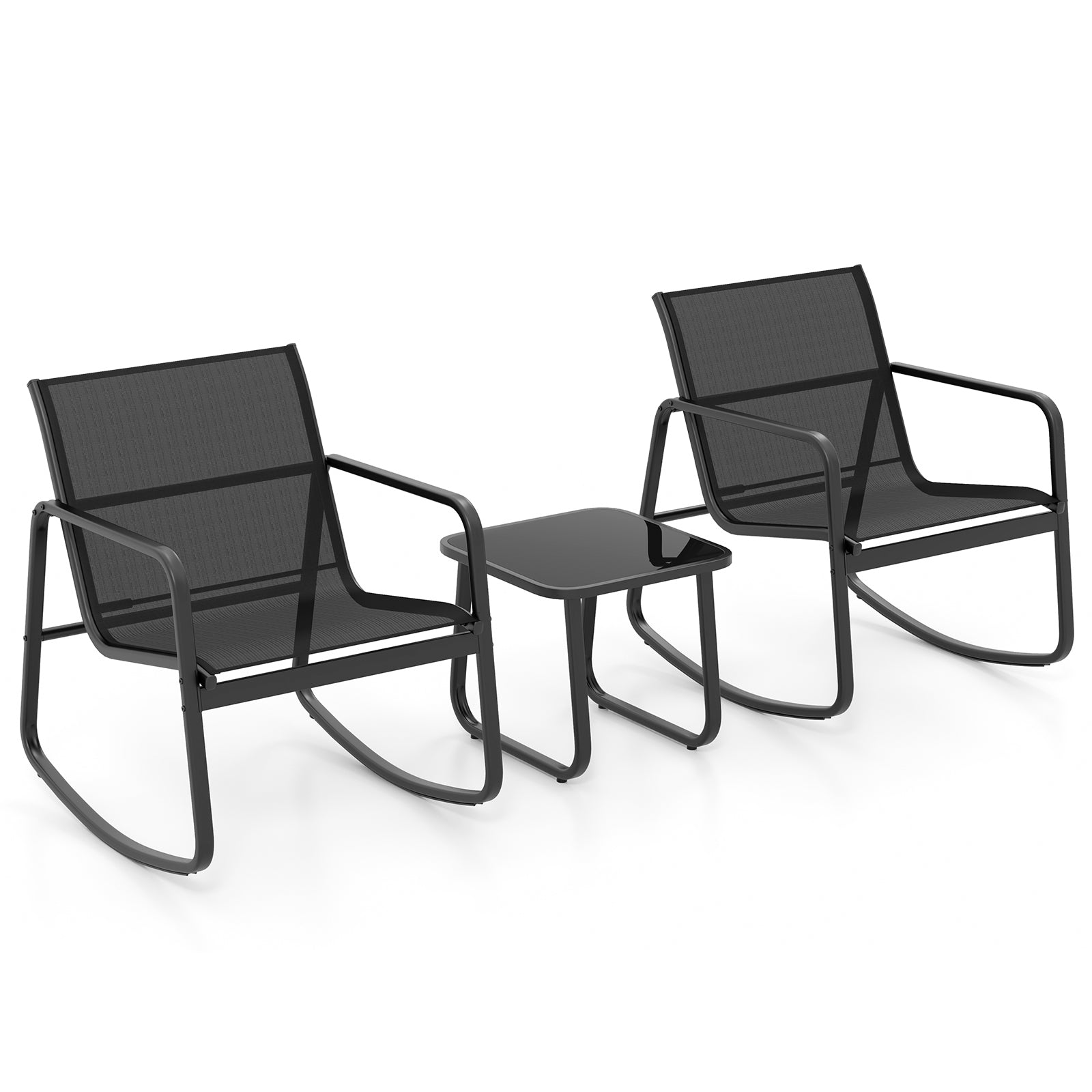3 Piece Patio Rocking Set with Smooth Rocking Motion-Black