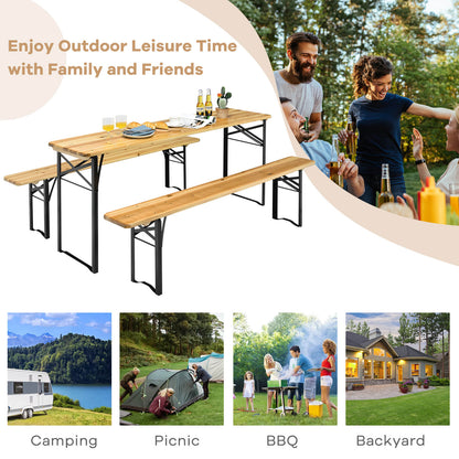 3 Pieces Folding Picnic Table and Bench Set Wooden Beer Table Set