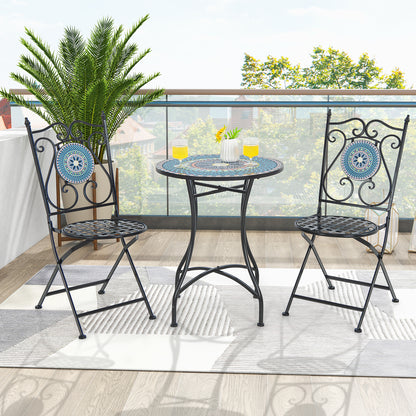 3 Pieces Patio Bistro Set Mosaic Pattern Metal Dining Set