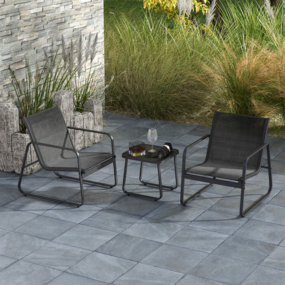 3 Pieces Patio Conversation Set with Breathable Fabric and Tempered Glass Tabletop-Black