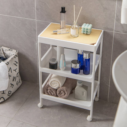 3/4 Tiers Utility Rolling Cart with Detachable Tray Top and Locking Wheels-3-Tier