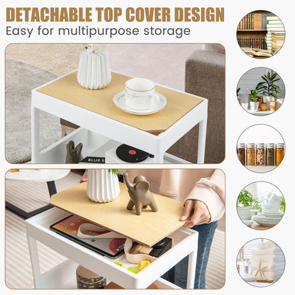 3/4 Tiers Utility Rolling Cart with Detachable Tray Top and Locking Wheels-3-Tier