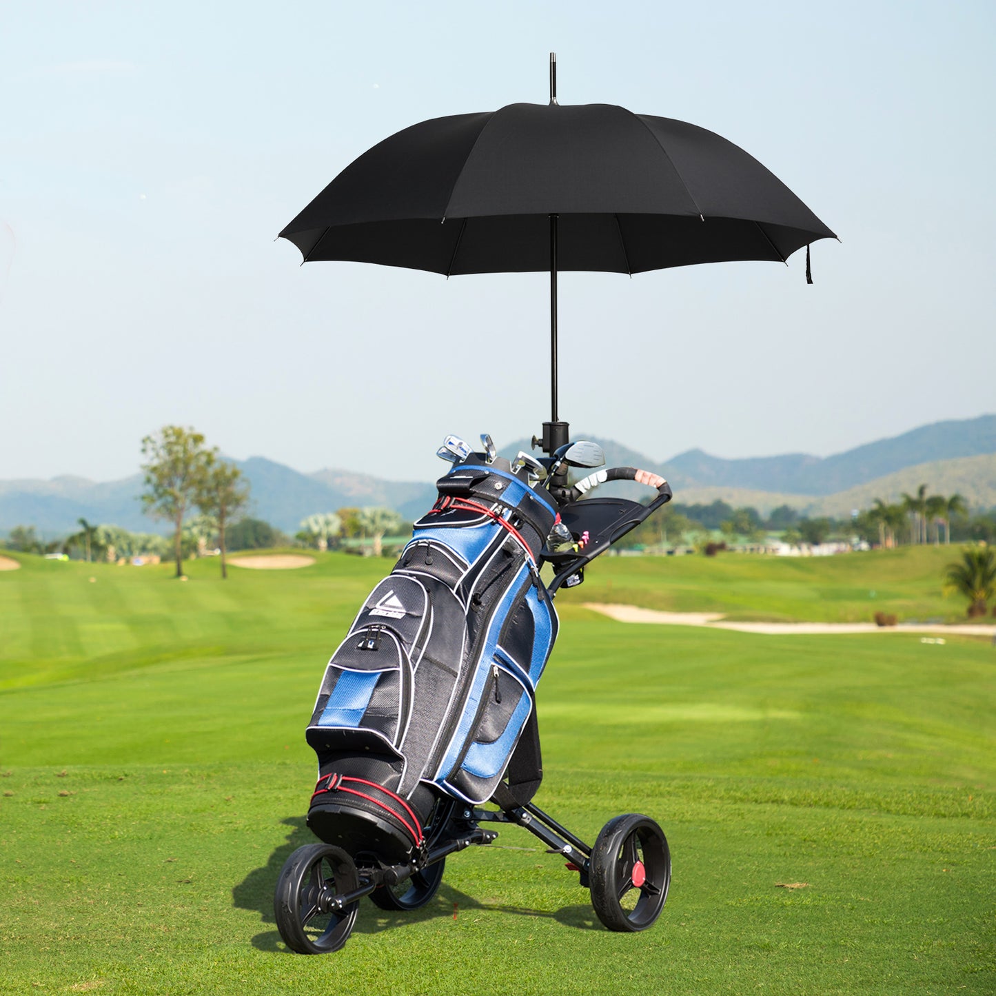 3 Wheels Folding  Golf Push Pull Cart with Umbrella Stand