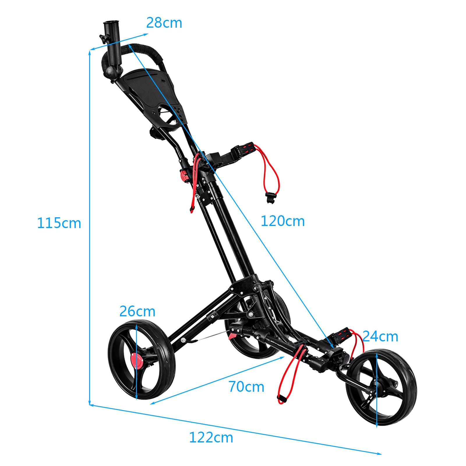 3 Wheels Folding  Golf Push Pull Cart with Umbrella Stand