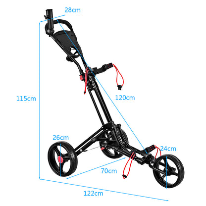 3 Wheels Folding  Golf Push Pull Cart with Umbrella Stand
