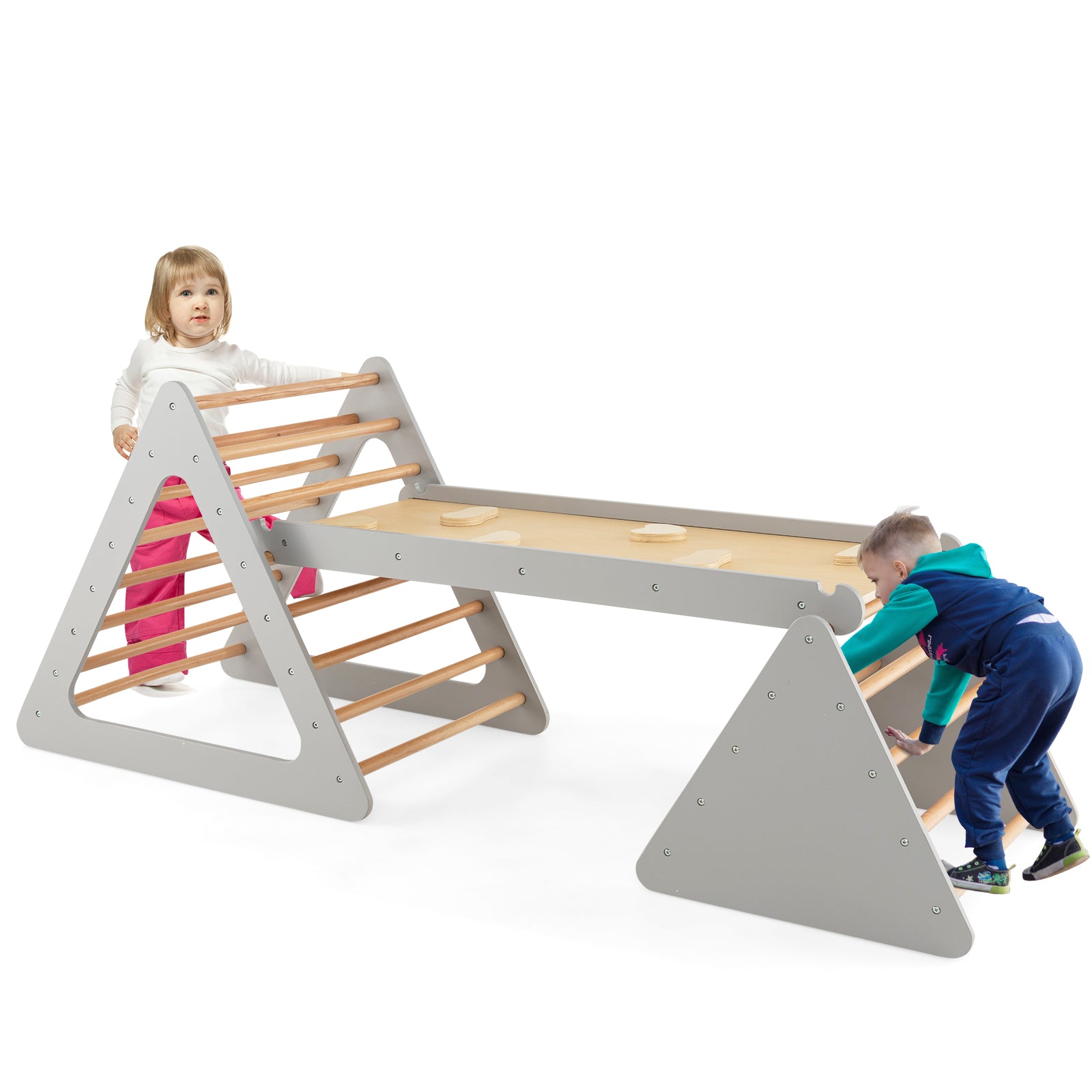 3 in 1 Climbing Toy Set with 2 Triangle Ladders and Double-Sided Ramp ...
