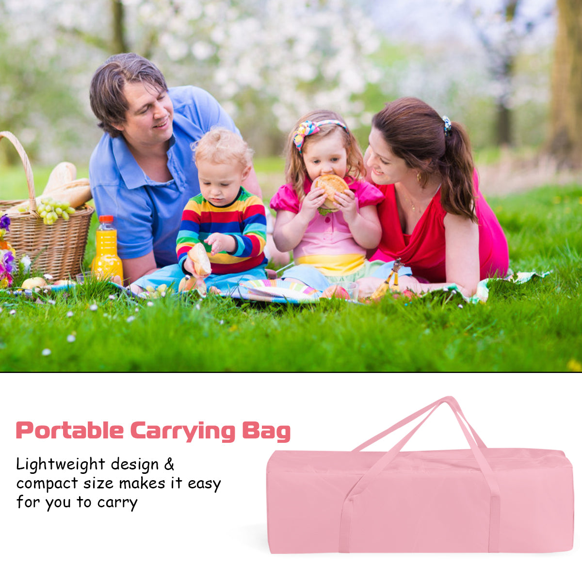 3 in 1 Portable Baby Playards Convertible Playpen with Bassinet-Pink