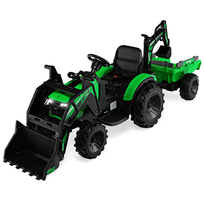 3 in 1 Ride on Tractor and Trailer with Shovel Bucket-Green