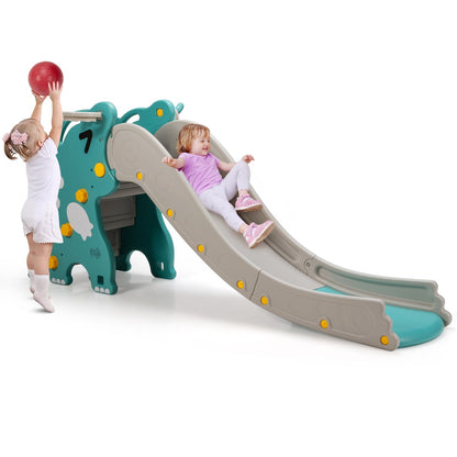 3 in 1 Dinosaur Slide with Basketball Hoop Ring Toss Game-Green