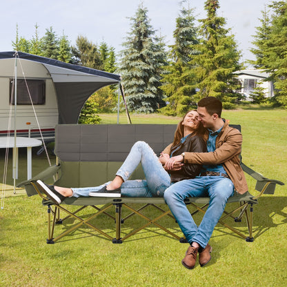 3 Person Folding Camping Chair with 2 Cup Holders &amp; Storage Bag-Green