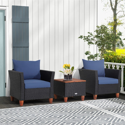 3 Pieces Patio Porch Furniture Set with Cushions and Storage Table-Navy