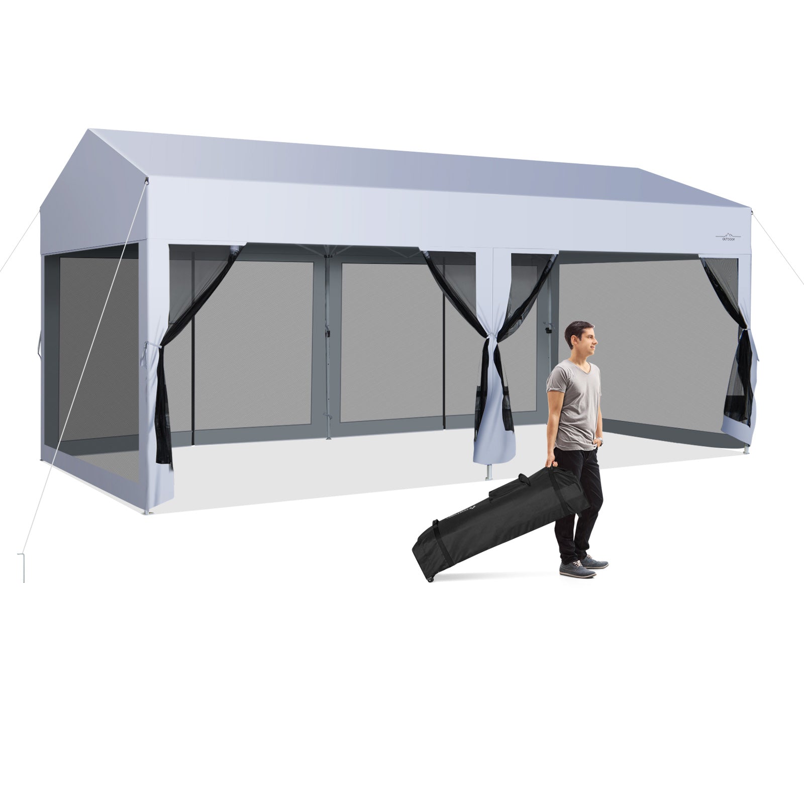 3 x 6 m Pop-Up Canopy UV Screen House Party Tent with Removable Sidewalls-White