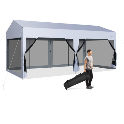 3 x 6 m Pop-Up Canopy UV Screen House Party Tent with Removable Sidewalls-White