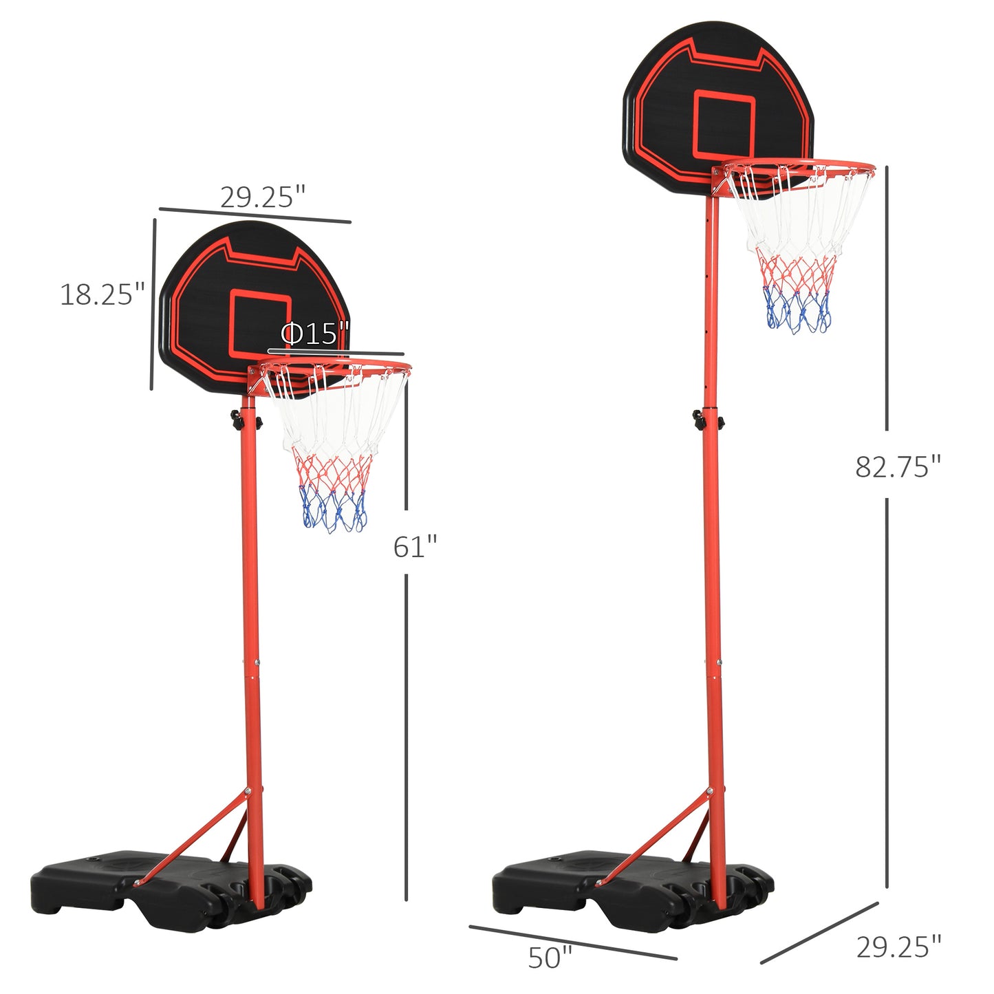 HOMCOM Steel Frame Adjustable Basketball Hoop Stand Black/Red
